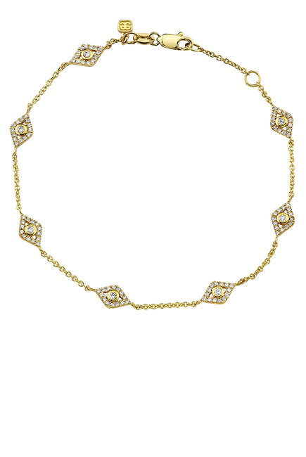 Evil Eye Chain Bracelet, 14K Yellow Gold & Diamonds